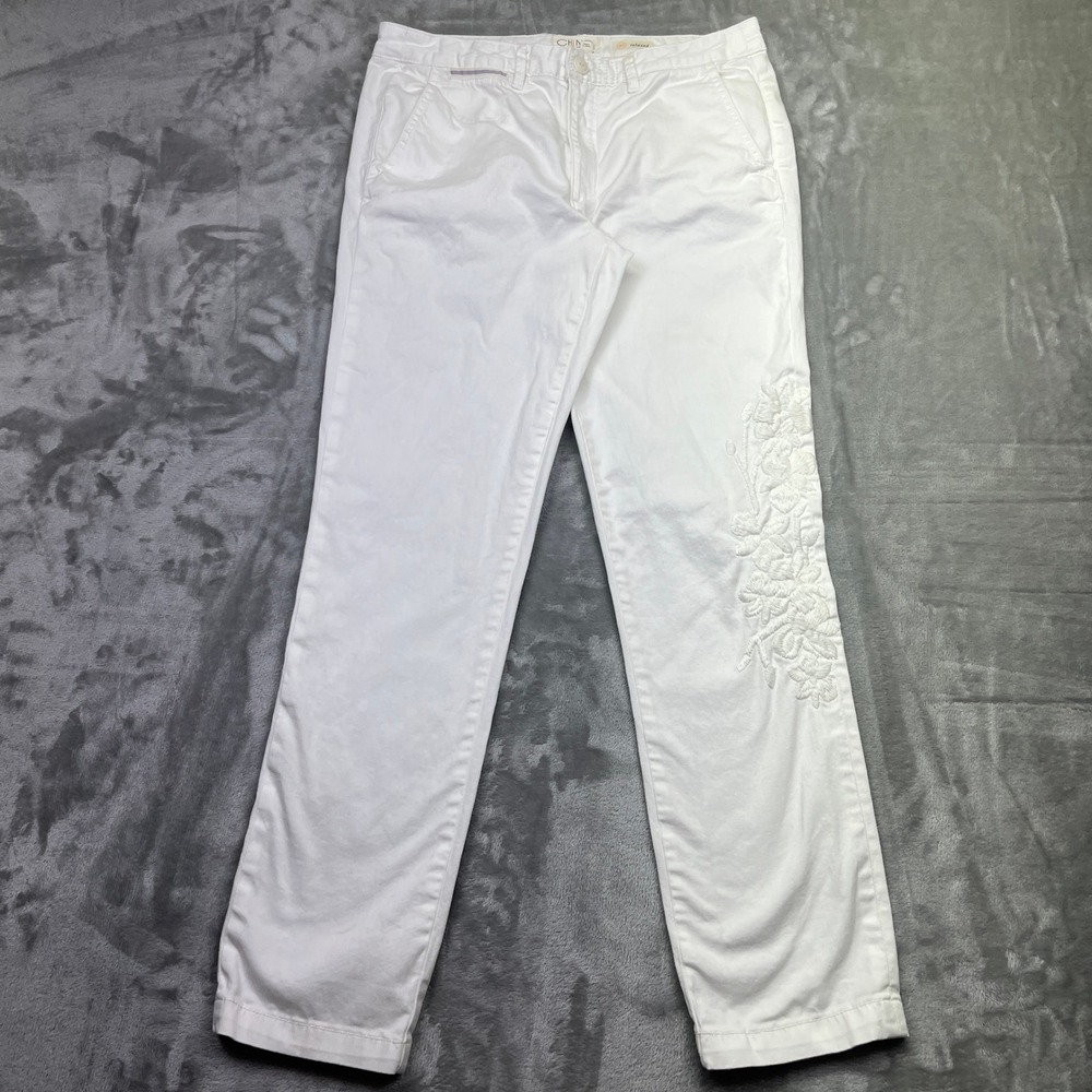 Chino White Pants Relaxed Fit Floral Embroidered Casual Trousers Sz 30 Fits 31"‎